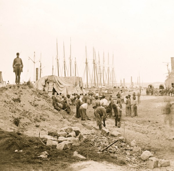 City Point, Virginia. Blackes working along the wharf 1863