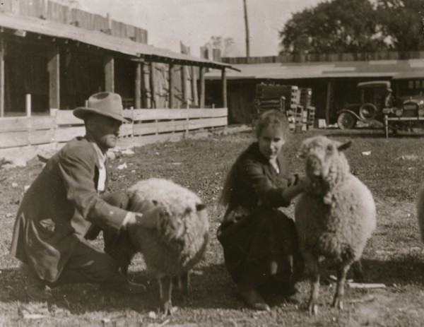 Clementine Miller (and her parents) with her sheep exhibit at the 4 H Club Fair, Charleston, W. Va.  1921