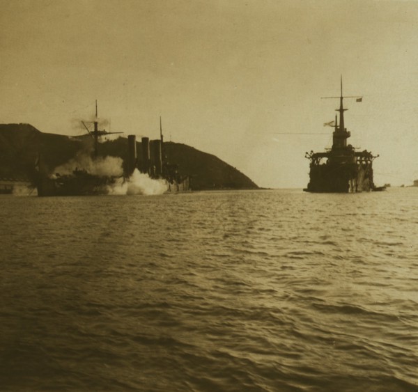 Battleship Pallada struck by a 500 lb. Japanese shell 1905