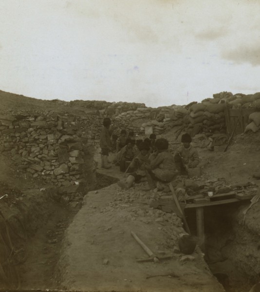 Eating their noonday soup in a Russian trench  1905