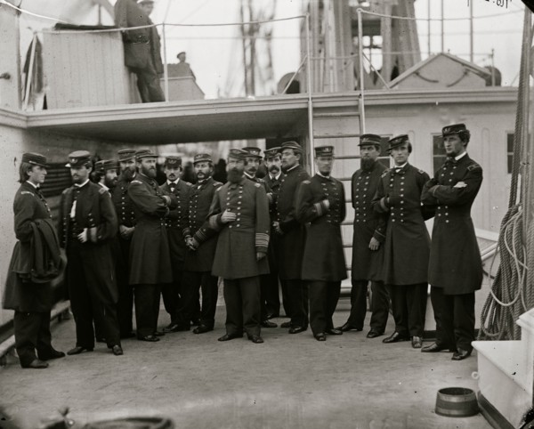 Hampton Roads, Va. Rear Admiral David D. Porter and staff aboard his flagship, U.S.S. Malvern 1864