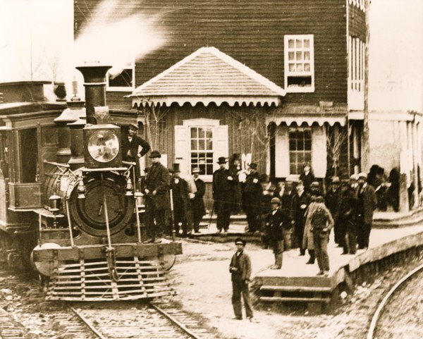 Hanover Junction, Pennsylvania--1863--Hanover Junction Railroad Station (detail of locomotive and crowd 1863