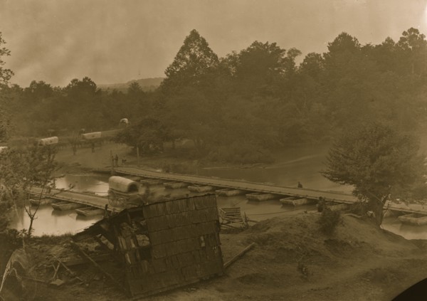 Hanovertown Ferry, Va. Pontoon bridges across the Pamunkey, with wagons 1864