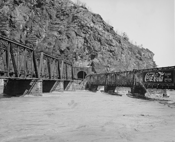Harpers Ferry Bridges over river Converge at Railroad Tunnel 1924