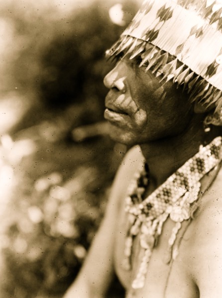 Coast Pomo with feather head-dress 1924