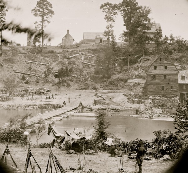 Jericho Mills, Va. View of the Mills and the pontoon bridge from the south bank 1863