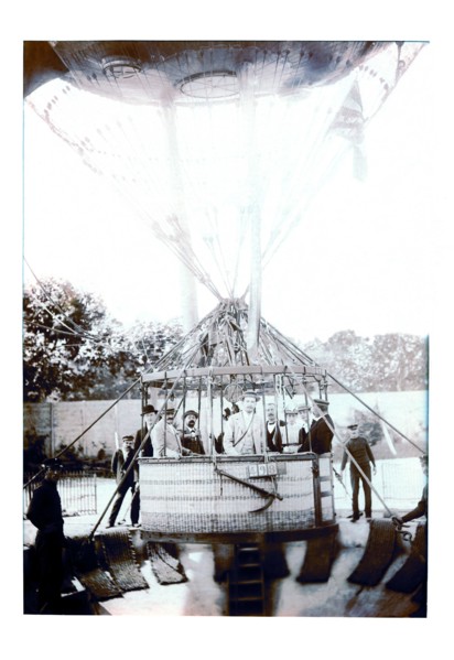 Balloon Expedition; Photographic representation of Men about to lift of in a basket turn of the century