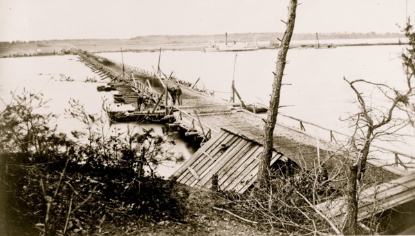 Military bridge across James River at Varina Landing 1863