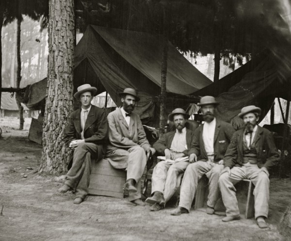 Petersburg, Va. Military telegraph operators at headquarters; another group 1864