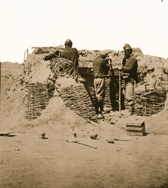 Petersburg, Virginia. Federal picket line in front of Fort Mahone 1865
