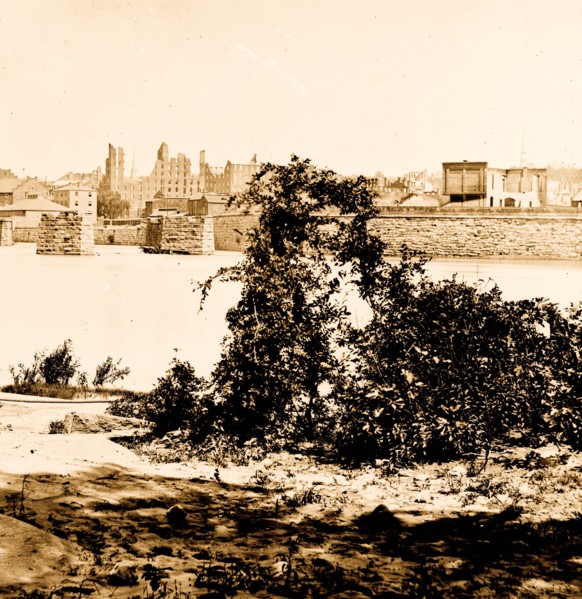 Richmond, Va. Ruins of Mayo's Bridge; the city beyond 1865