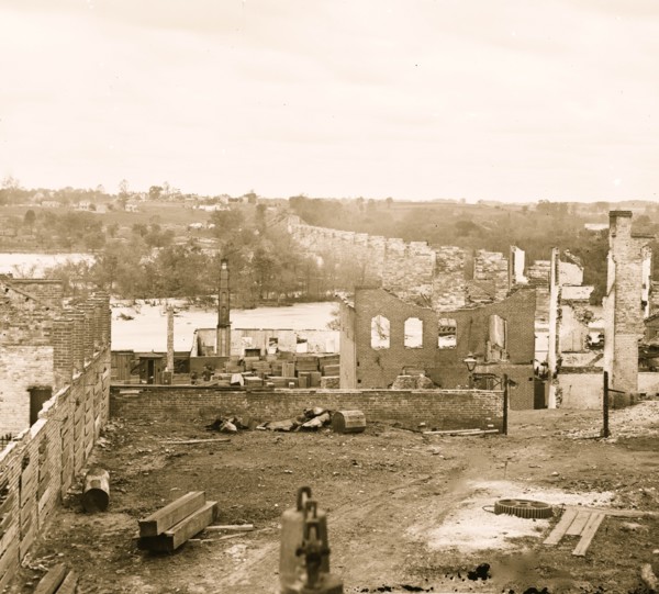 Richmond, Va. Ruins of Richmond & Petersburg Railroad bridge 1865