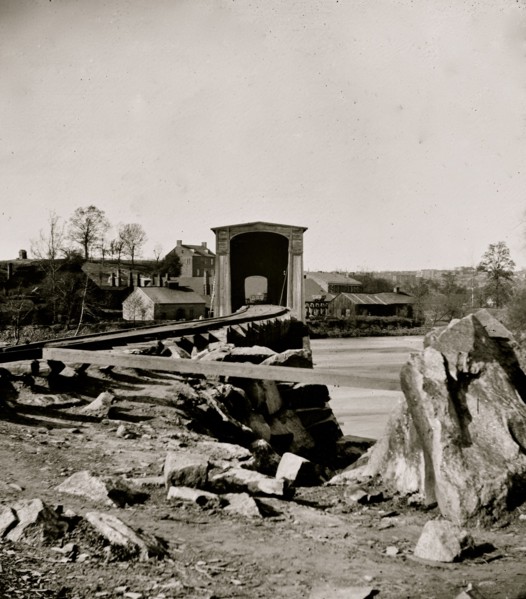 Richmond, Va. The Belle Isle railroad bridge (covered) from the south bank 1865