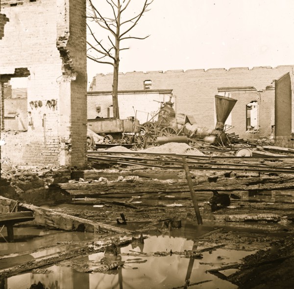Richmond, Virginia. Ruins of Richmond & Petersburg Railroad depot. 1865