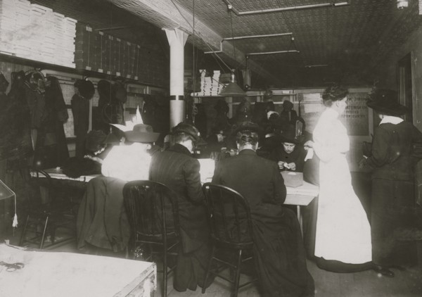 Call Desk for Woman taking work home at the Martini Bedding and Slipper Factory in Lower Manhattan 1912
