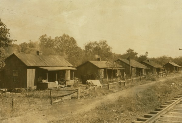 Row of Coal miners shanties on Elk River at Bream, W. Va. Location: Bream, West Virginia  1913