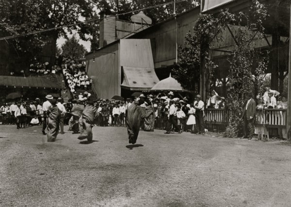 Sack Race, the Newsboys' Picnic.  1908
