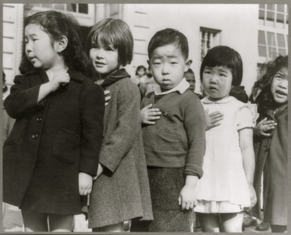 Evacuated Japanese Children Pledge their allegiance to the US 1942