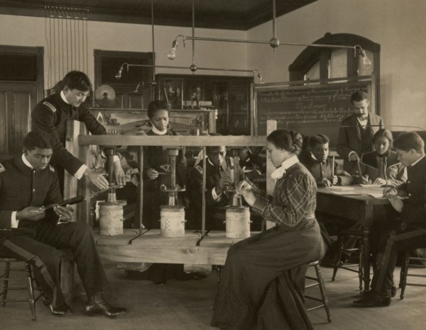 The cheese press screw - students studying agricultural sciences, Hampton Institute, Hampton, Virginia 1899