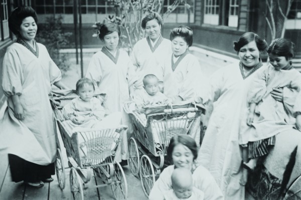 Japanese Mothers with their infants in Perambulators or Baby Carriages
