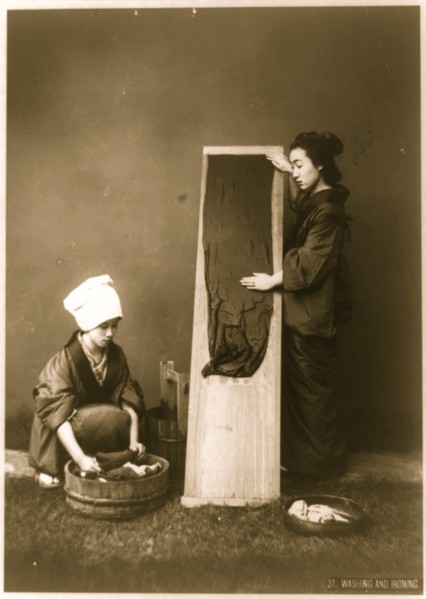 Two women washing and ironing, Japan