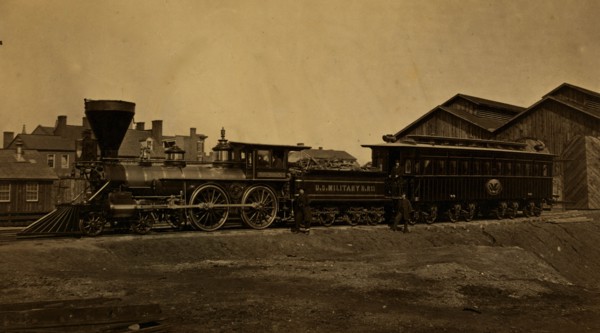 Engine W. H. Whiton, and President's car, Alexandria, January,1865 1865