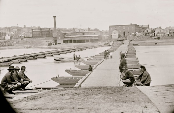 Varina  Landing, Virginia. Pontoon bridge across the James river. (Cavalry guarding bridge) 1864