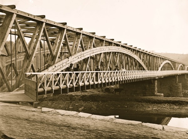 Washington, D.C. Chain Bridge over the Potomac; Chesapeake and Ohio Canal in foreground 1865