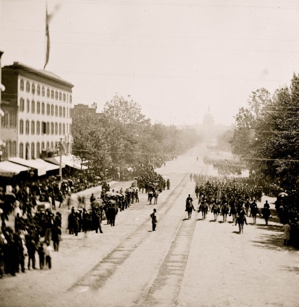 Washington, D.C. Maj. Gen. Horatio G. Wright, staff and units of 9th Army Corps passing on Pennsylvania Avenue near the Treasury 1865