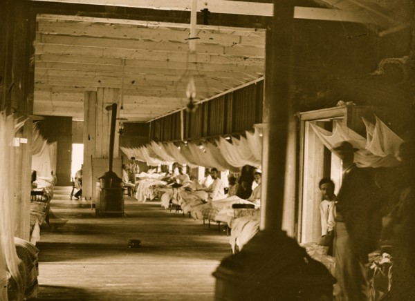 Washington, D.C. Patients in ward of Harewood Hospital; mosquito nets over beds 1864