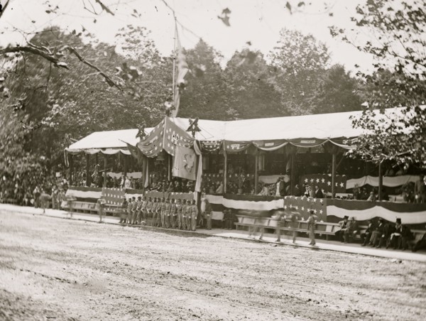 Washington, D.C. Presidential reviewing stand, with guests and guard 1865