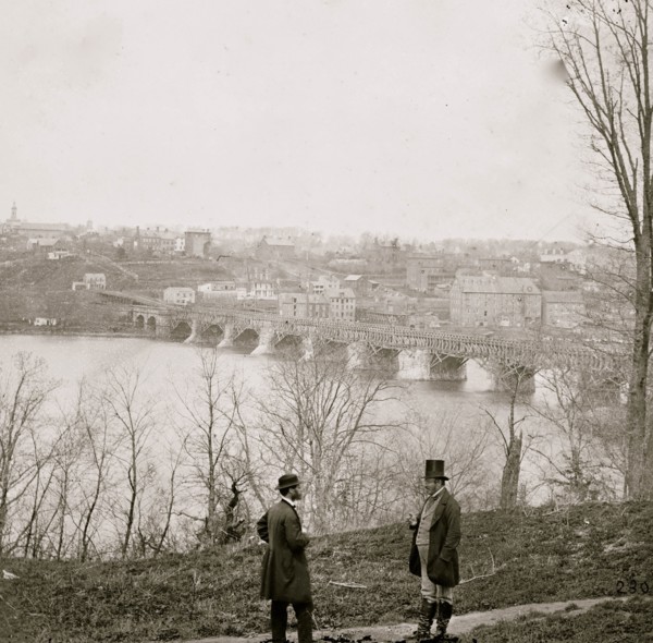 Washington, D.C. The Aqueduct bridge and Georgetown from the Virginia bank 1863