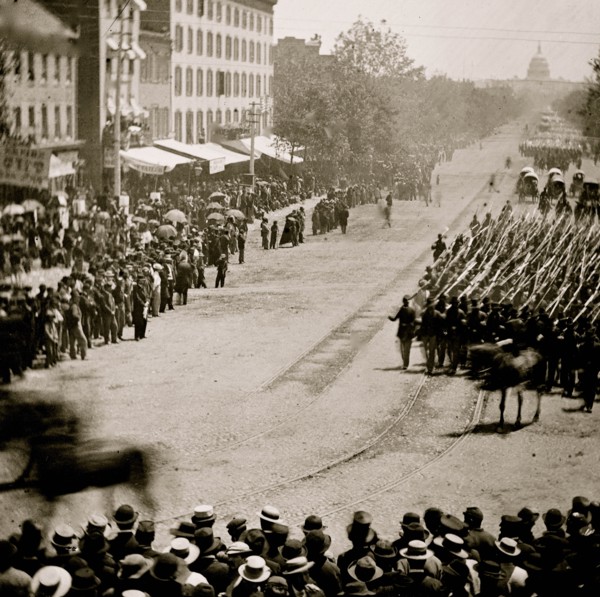 Washington, District of Columbia. The Grand Review of the Army. Units of 20th Army Corps, Army of Georgia, passing on Pennsylvania Avenue near the Treasury 1865