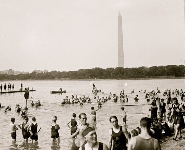 Water Tennis played by citizens in Wasington, DC as they enjpy the tidal basin 1921