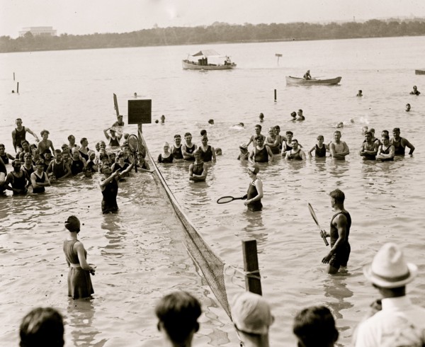 Water Tennis played by citizens in Wasington, DC as they enjpy the tidal basin 1921