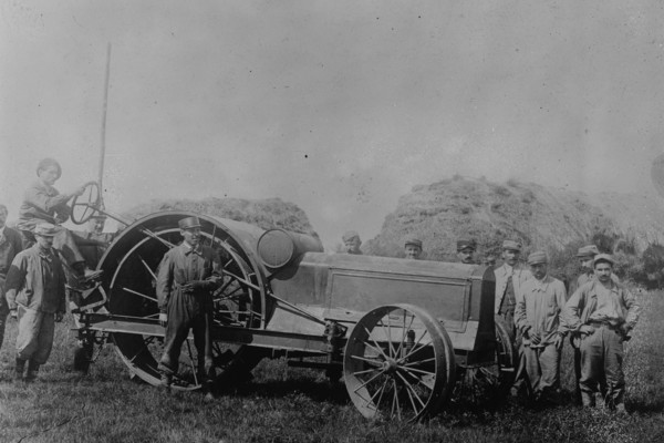Wounded French War Veterans operate a tractor 1918