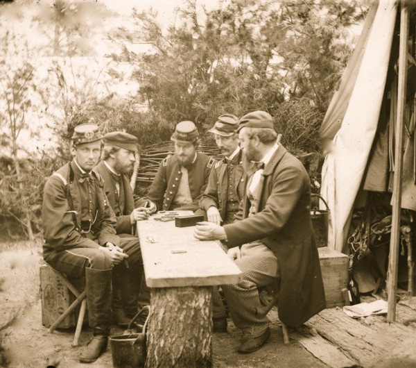 Duc de Chartres, Comte de Paris, Prince de Joinville,  playing dominoes at a mess table 1863