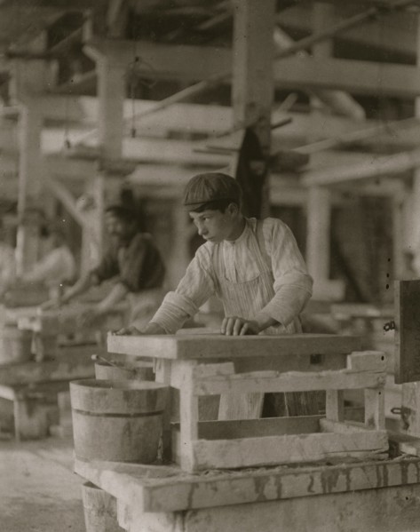 Young boy polishing marble in Vermont Marble Co., 1910