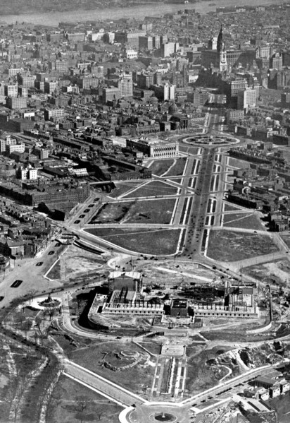 Aerial of the Art Museum Construction, Philadelphia, PA