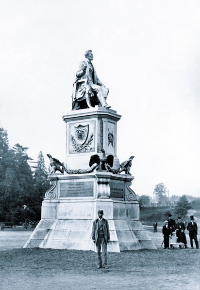 Man Standing in Front of Lincoln Statue, Philadelphia, PA