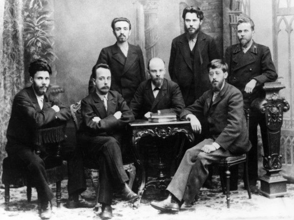Vladimir ilyich ulyanov (lenin) with fellow members of the st, petersburg 'league of struggle for the emancipation of the working class', st, petersburg, 1897, (left to right) standing - a,l, malchenk...