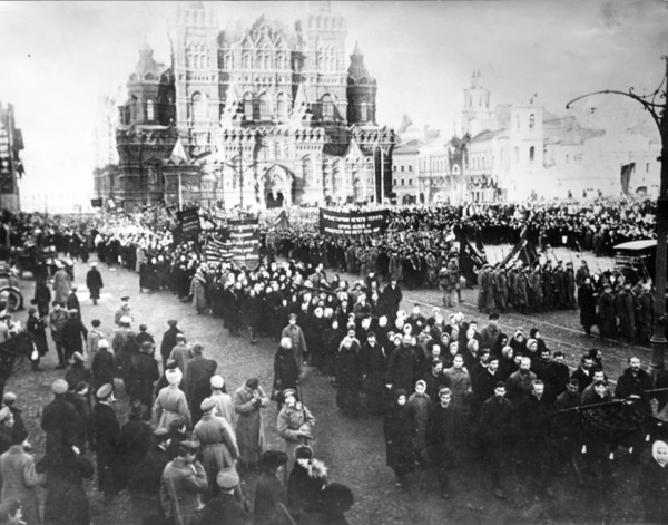 A demostration in red square in moscow on november 7, 1920.