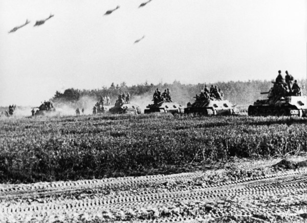 world war ll, battle of kursk, red army t-34 tanks advancing during the battle of prokhorovka, at the kursk bulge, 30 km from the city of belgorod, the battle of prokhorovka july 12, 1943, was the sec...