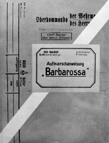 The title page of the document folder with the 'barbarossa' plan, i,e, of the attack on the soviet union on june 22, 1941.