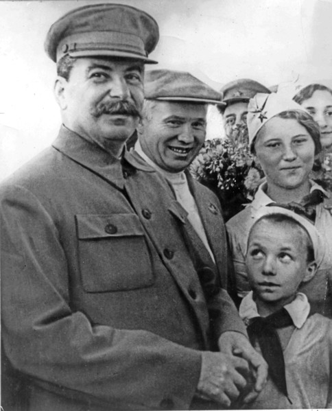 Stalin and khrushchev on the shchelkovo airdrome in 1936-1937.