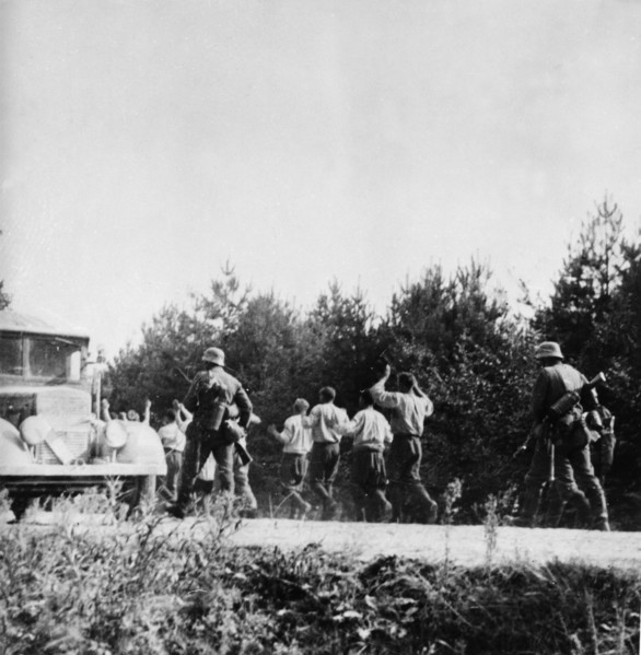 Nazi invasion of poland, german soldiers with polish p,o,w,s in september 1939.
