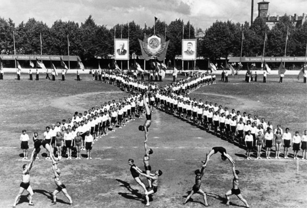 Song festival in riga, sport performance of the pupils of the training institutions of the administration of labor reserves of the latvian ssr on the occasion of the 10th anniversary of soviet latvia,...