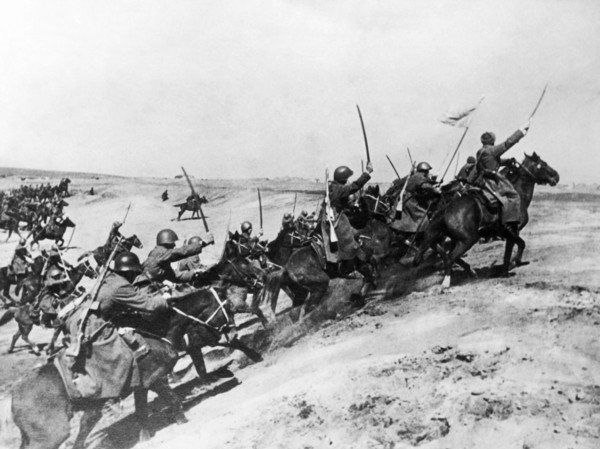 Soviet red army cavalry charge during world war 2.