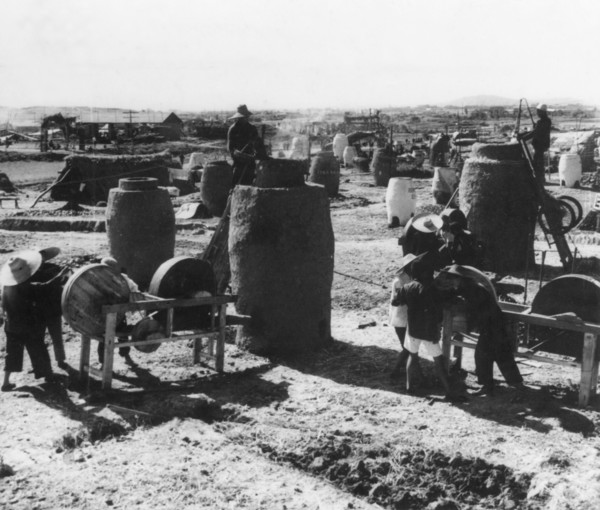 Small blast furnaces in hunan province, china, great leap forward, 1950s.