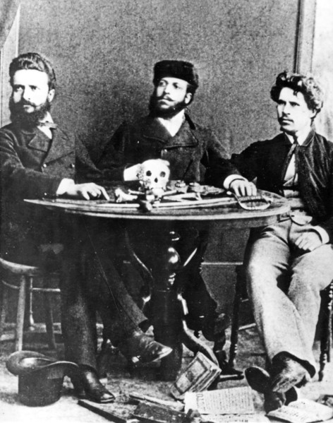 Bulgarian revolutionaries, christo botev, nikola slavkov and ivan drussov in bucharest in 1875.